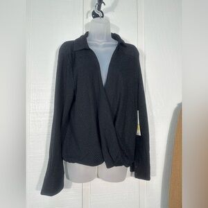 Calvin Klein Black Faux Wrap Top Size Large EUC
